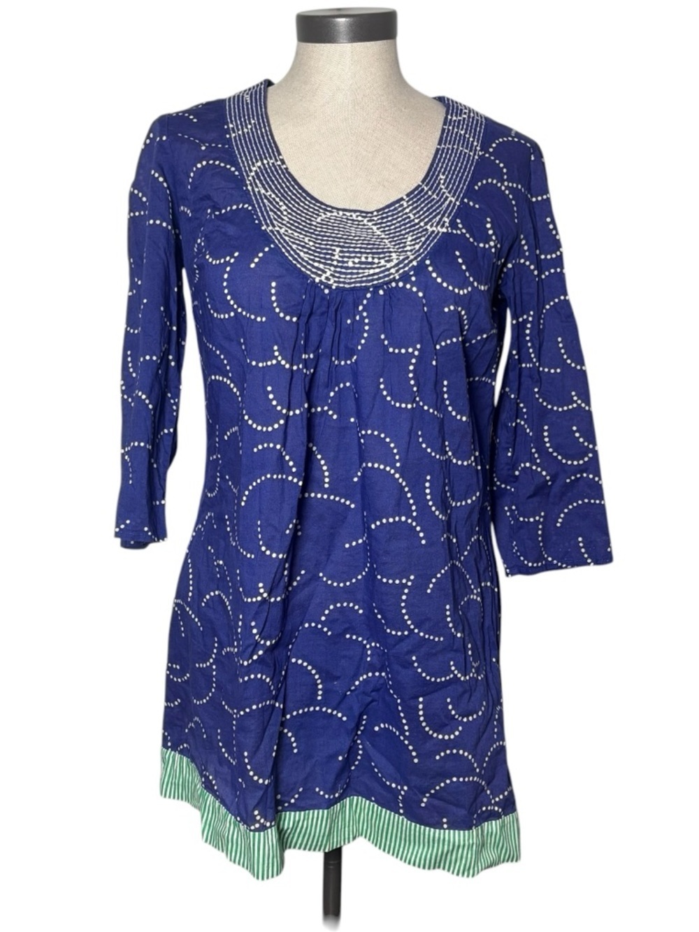 Boden Toulon Tunic Dress Blue Green Cotton Embroidered Size 4